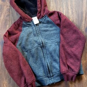 Faded Glory Boys 4t Red & Grey Zip Up Sherpa Lined Hoodie